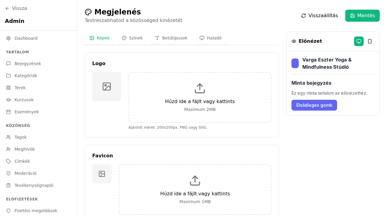 Branding és megjelenés beállítása