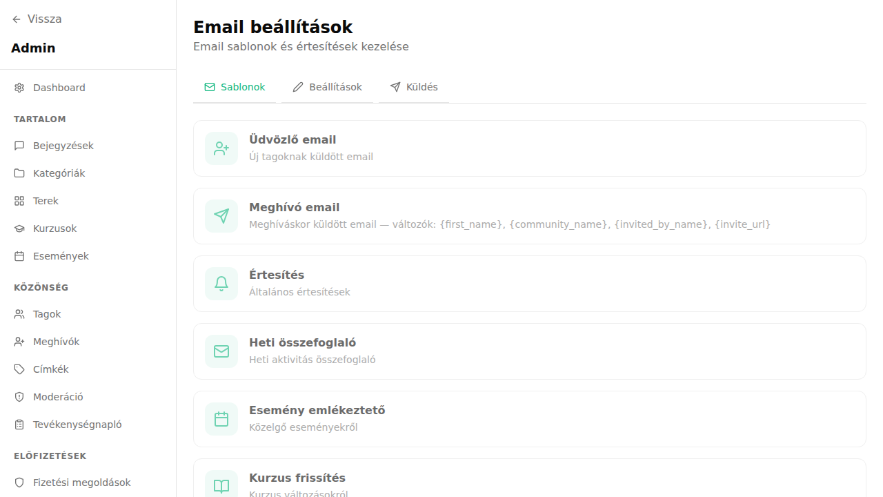 E-mail sablonok szerkesztése