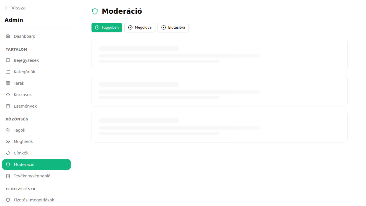 Moderáció és tartalom kezelés