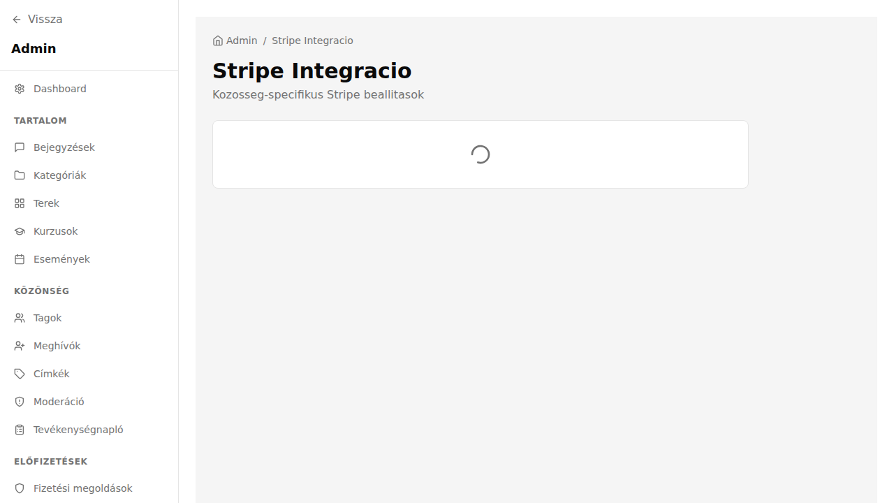 Stripe beállítások az admin felületen